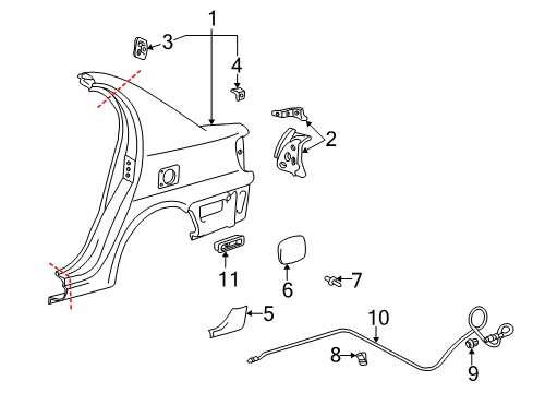 2002 Toyota Echo Quarter Panel & Components Diagram