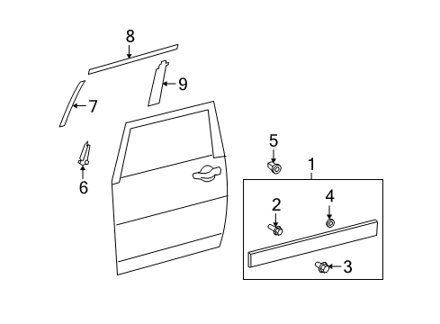 2007 Toyota FJ Cruiser Exterior Trim - Front Door Diagram