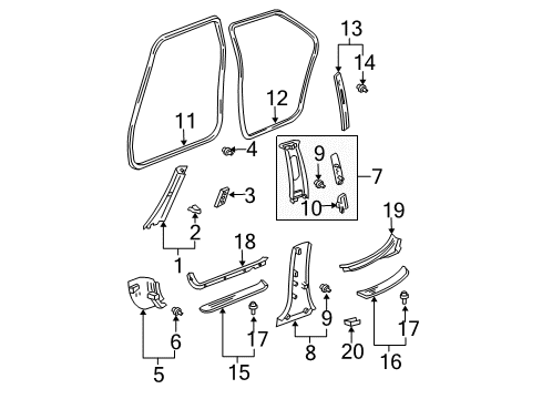 2004 Toyota Avalon Interior Trim - Pillars Diagram