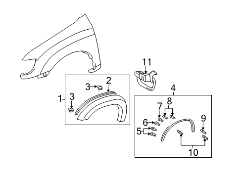 2004 Toyota Tundra Wheel Opening Molding, Driver Side Diagram for 75086-0C050