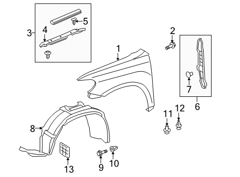 2008 Toyota Highlander Fender, Front Driver Side Diagram for 53802-0E030