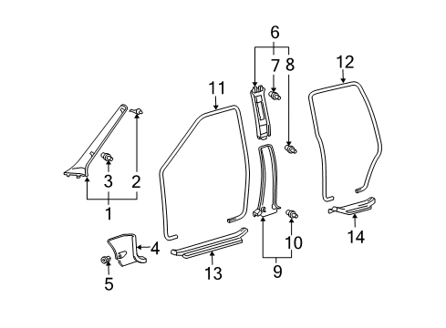 2004 Scion xA Interior Trim - Pillars Diagram