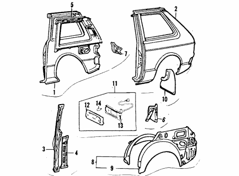1984 Toyota Starlet Quarter Panel & Components Diagram