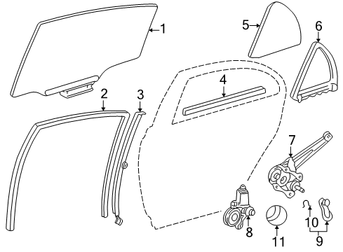 2008 Toyota Corolla Glass - Rear Door Diagram