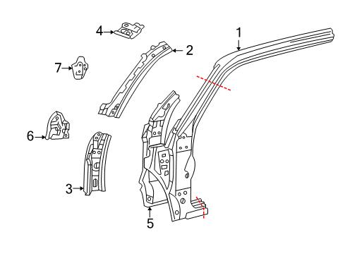2002 Toyota Tundra Outer Hinge Pillar, Driver Side Diagram for 61132-0C010
