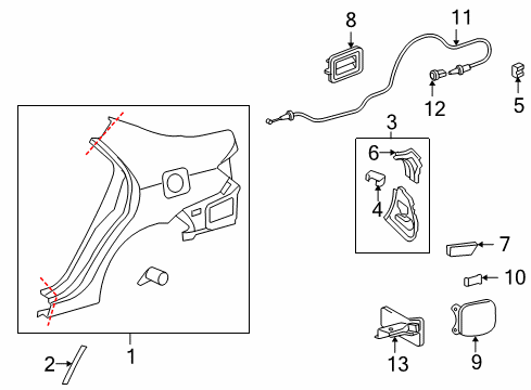 2010 Toyota Corolla Quarter Panel & Components Diagram