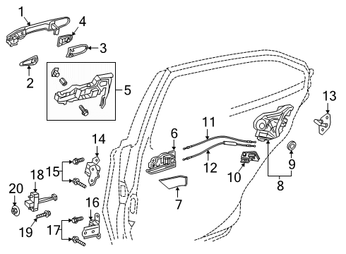 2025 Toyota 4Runner Rear Door - Lock & Hardware Diagram