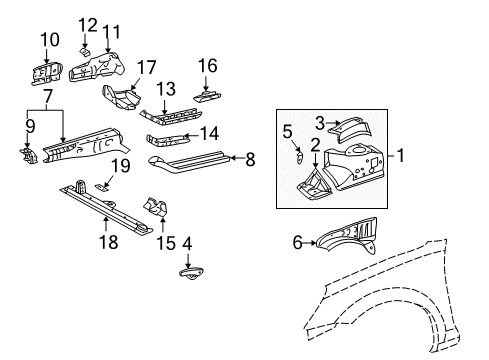 2001 Toyota MR2 Spyder Outer Rail, Driver Side Diagram for 57116-17060