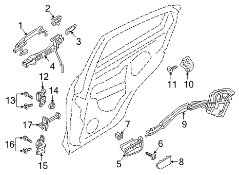 2019 Toyota Yaris Rear Door - Lock & Hardware Diagram
