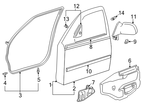 2002 Toyota Corolla Door & Components Diagram
