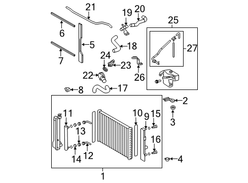 2009 Toyota Corolla Radiator Assembly Lower Bracket Diagram for 16535-0T020