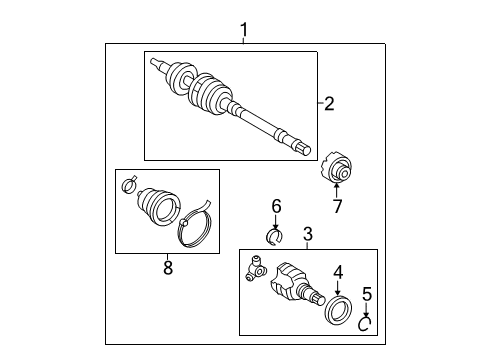 2007 Toyota Yaris Boot Kit, Front Drive Shaft Diagram for 04427-52897