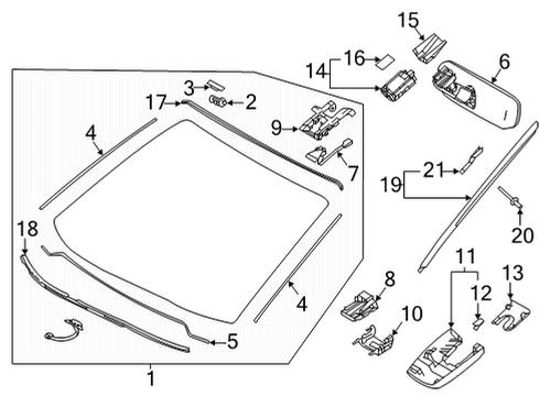 2025 Toyota Highlander Glass - Windshield Diagram