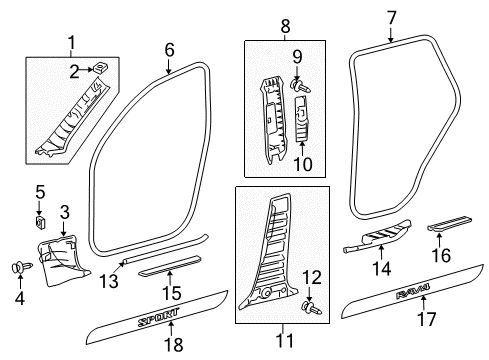 2012 Toyota RAV4 Interior Trim - Pillars Diagram