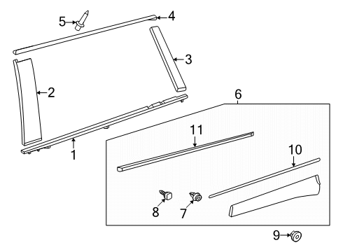 2025 Toyota Grand Highlander Exterior Trim - Rear Door Diagram