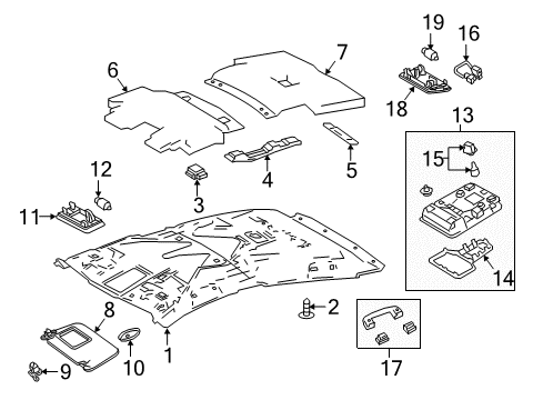 2017 Toyota Prius Prime Interior Trim - Roof Diagram