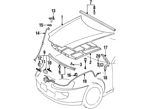 1994 Toyota Supra Hood & Components Diagram