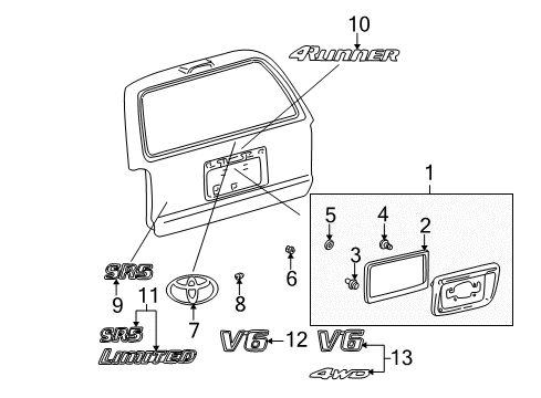 1999 Toyota 4Runner Exterior Trim - Lift Gate Diagram