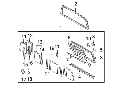 1996 Toyota Tacoma Glass & Hardware - Back Glass Diagram