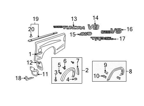 2002 Toyota Tundra Exterior Trim - Pick Up Box Diagram