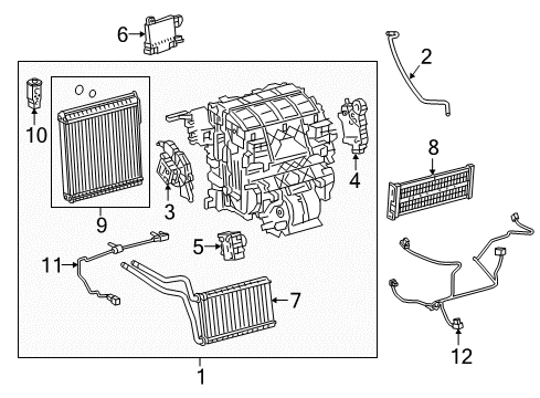 2020 Toyota Prius AWD-e A/C Evaporator & Heater Components Diagram