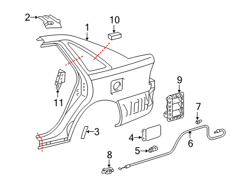 2001 Toyota Avalon Quarter Panel & Components Diagram