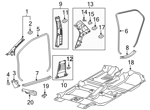 2010 Toyota Yaris Interior Trim - Pillars Diagram