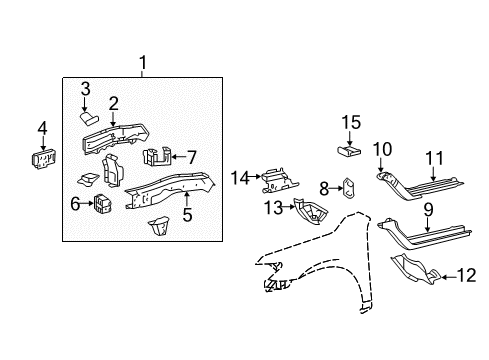 2008 Toyota Camry Torque Box Reinforcement, Driver Side Diagram for 57158-33020