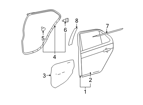 2011 Toyota Yaris Exterior Trim - Rear Door Diagram 2 - Thumbnail