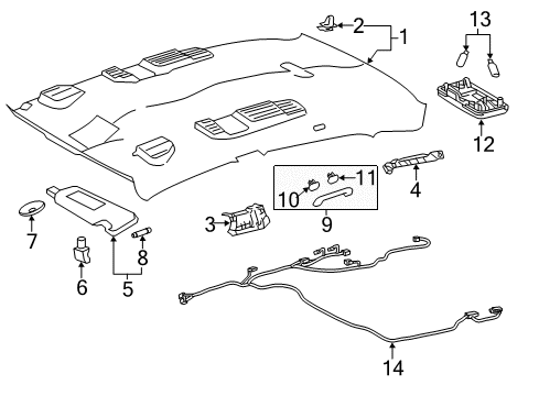 2013 Toyota Avalon Interior Trim - Roof Diagram