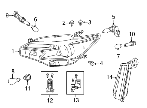 2014 Scion tC Headlamp Bulb, Front Diagram for 90981-13091