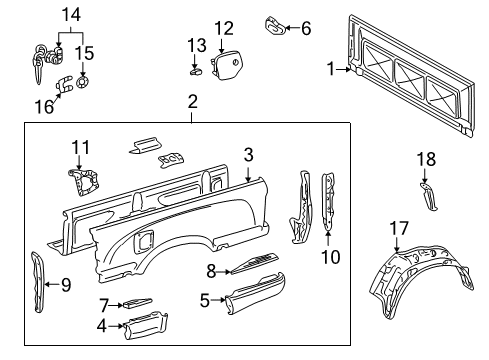 2001 Toyota Tacoma Front & Side Panels Diagram