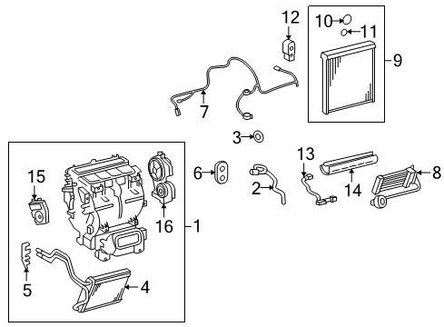 2010 Toyota Highlander A/C Evaporator & Heater Components Diagram