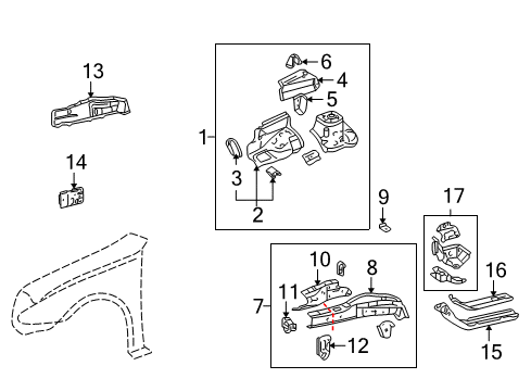 2005 Toyota Matrix Structural Components & Rails Diagram