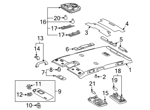 2013 Toyota Prius Plug-In Interior Trim - Roof Diagram 2 - Thumbnail