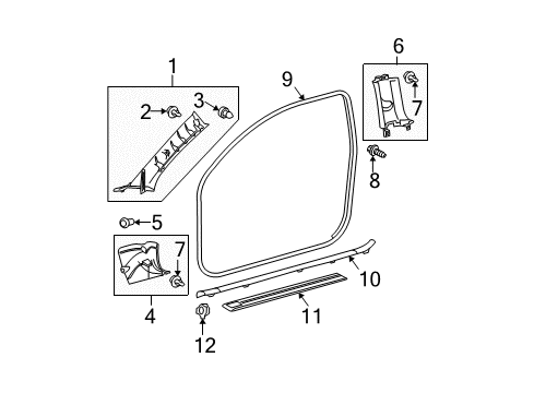2007 Scion tC Interior Trim - Pillars Diagram