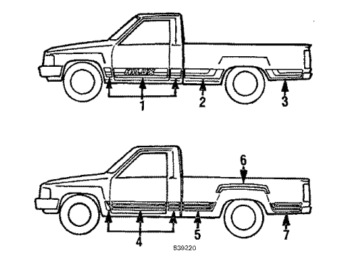 1986 Toyota Pickup Stripe Tape, Passenger Side Diagram for 75985-89122
