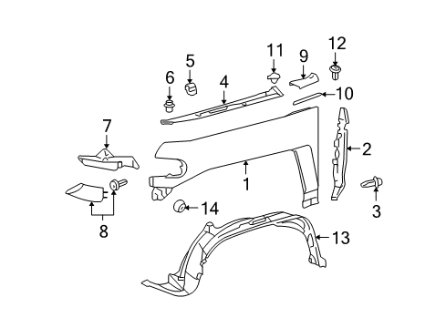 2007 Toyota FJ Cruiser Fender & Components Diagram