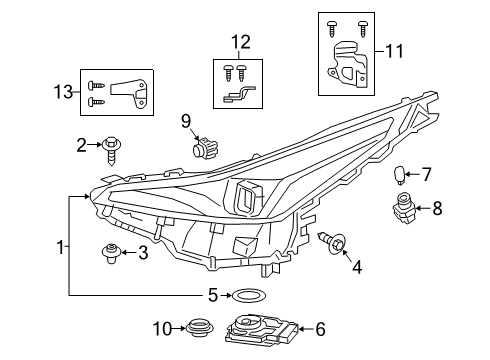 2020 Toyota Prius AWD-e Headlamp Components Diagram