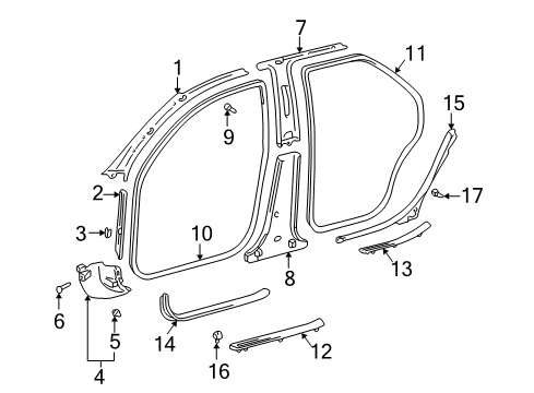 1997 Toyota Camry Interior Trim - Pillars Diagram