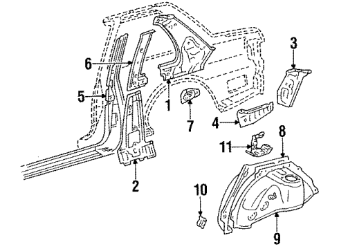 1991 Toyota Tercel Wheelhouse Retainer, Lower Diagram for 61753-16020