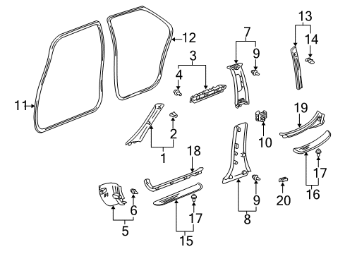 2001 Toyota Avalon Interior Trim - Pillars Diagram