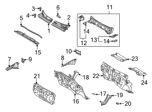2005 Scion xB Cowl Grille Seal, Center Diagram for 55737-52010