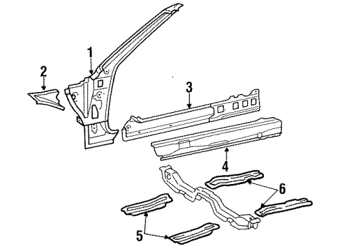 1989 Toyota Tercel Gutter Extension, Lower Passenger Side Diagram for 61145-16010