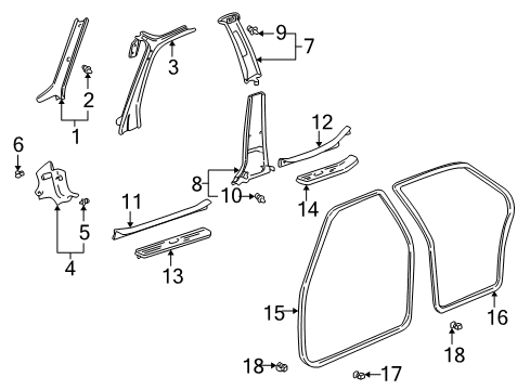 2001 Toyota Prius Interior Trim - Pillars Diagram