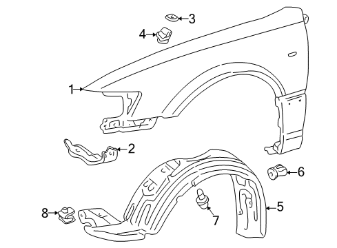 1997 Toyota Camry Fender Liner, Driver Side Diagram for 53876-06020