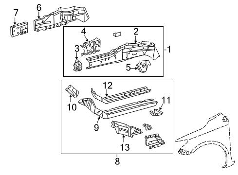 2009 Toyota Corolla Rail Extension, Passenger Side Diagram for 57113-02100