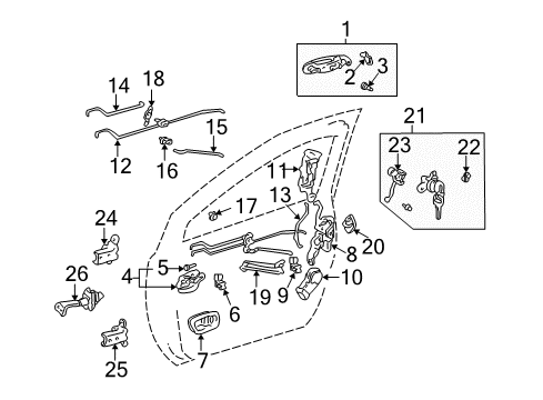 2000 Toyota Sienna Front Door - Lock & Hardware Diagram
