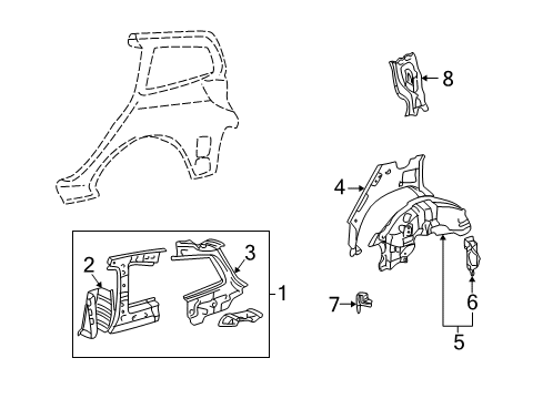 2005 Toyota Matrix Inner Structure - Quarter Panel Diagram