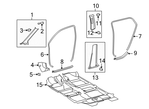 2010 Scion xD Interior Trim - Pillars Diagram